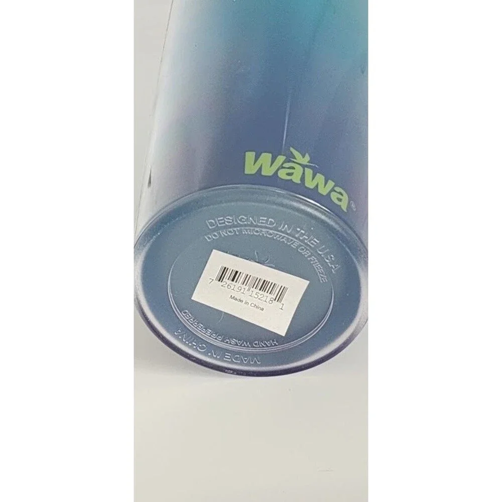 Wawa Tumbler Cold Cup Reusable Straw Lid 24 oz Summer Mug Blue Ombre Goose Logo